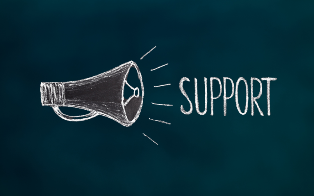 Image with handrawn megaphone and words "support"